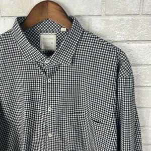 Mens XXL Billy Reid Standard Cut Blue Gray Check Long Sleeve Button Front Shirt